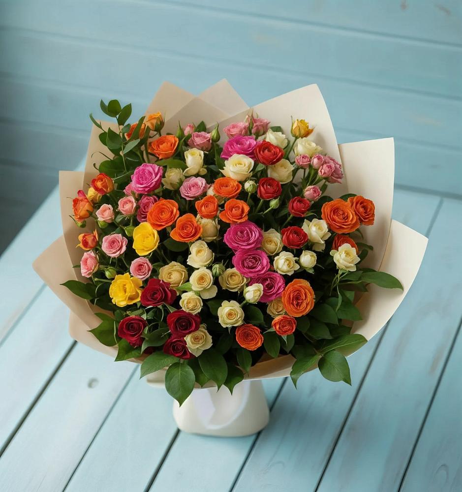 Букет Микс из разноцветных кустовых роз в Зональной Станции