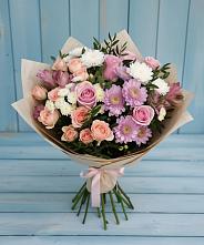 Букет цветов из:  Хризантемы, Розы и Альстромерии в Зональной Станции