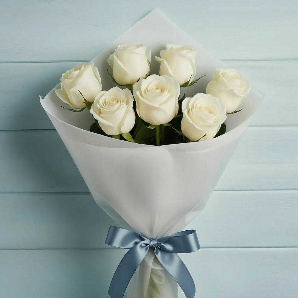 Букет 7 Белых роз Эдлесс Лав в Зональной Станции